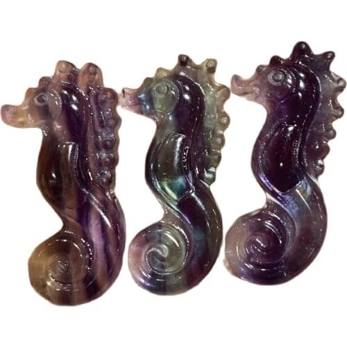 Natural fluorite Hand Carved Quartz Crystal hippocampus skull Healing
