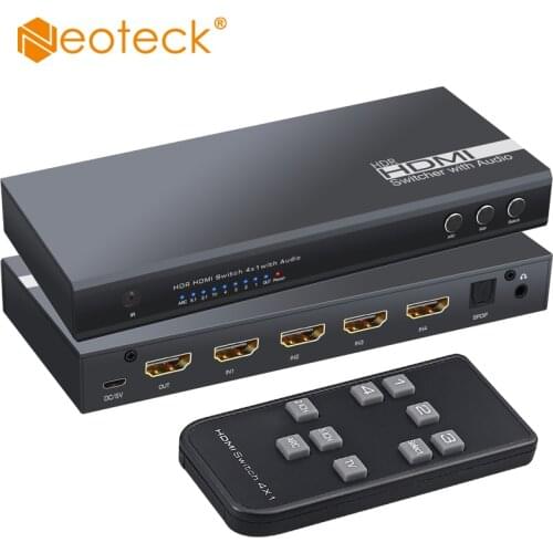Neoteck HDMI 2.0 Switch 4x1 Audio Extractor 4K@60Hz Ultra HD ARC HDCP 2.2 HDMI Switcher With Optical TOSLINK SPDIF 3.5mm Audio