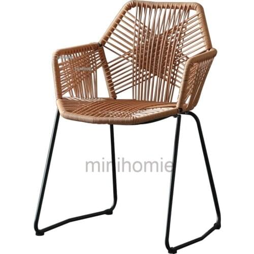 Nordic Rattan Dining Chairs Outdoor Balcony Bedroom Cafe Armchair Simple Modern Restaurant Dormitory Backrest Leisure Chair mc