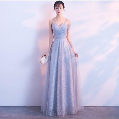 2019 New Fashion Evening Dress Sexy Spaghetti Strap Backless Sweetheart a Line Prom Party Dress Silver Chamgane Haute Couture