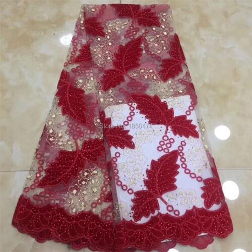 New French Nigerian Stones Net Lace,African Velvet Tulle Mesh Sequence Lace Fabric High Quality For Wedding Dress 5Yards/Lot CDF