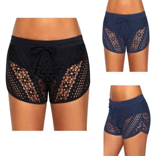 New Hawaiian Holiday Black Swimwear Womens High Waistband Cut-out Lace Trunks