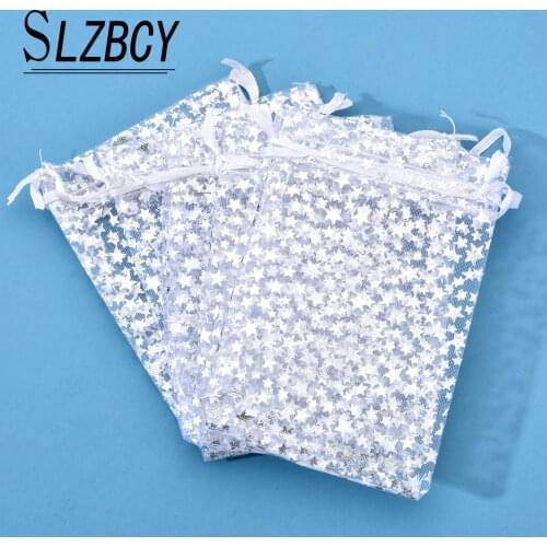 Wholesale 50pcs White Organza Bags Star Design Wedding Gifts Strap Drawstring Candy Pouches Jewelry Packaging Bag 9*12 13*18 cm