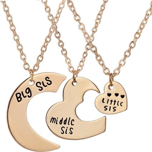 Fashion Charm BIGWISHMIDDLEWISHLITTLE Series Moon Heart Pendant Necklace Small Medium Pendant Three-Piece Heart Pendant Necklace