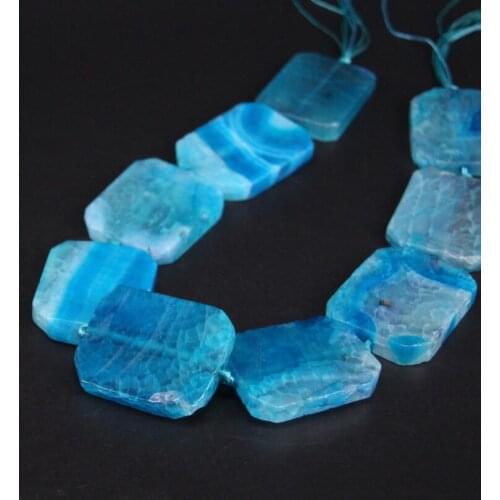 15.5"/strand Natural Blue Dragon vein Agates Rectangle Slab Nugget Pendant Beads,Large Onxy Gems Stone Slice Necklace Jewelry