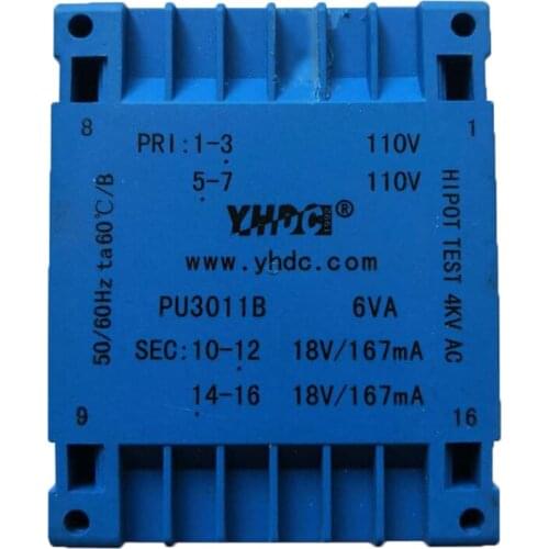 PU3011B YHDC 6VA 2*115V 2*12V flat type three skeletons encapsulated transformer