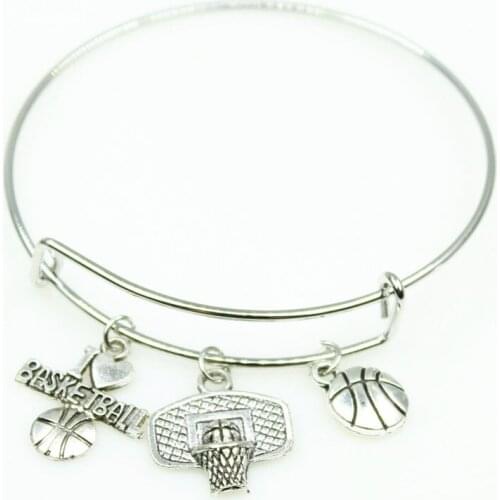 Adjust sport bangles 10pcs I love basketball charm bracelets jewelry expandable adjustable wire hook bangles bracelet