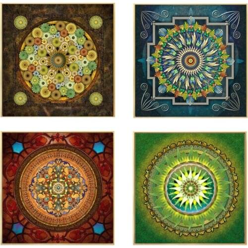 Rligion Mandala Flower Ornament Thangka Yoga Canvas Painting Religion Vintage Print Poster Art Wall Pictures Living Room Décor