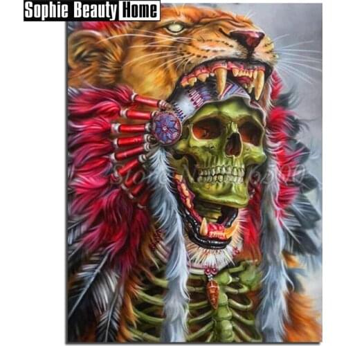 Needlework Diy 5D Diamond Painting Skull Full Diamond Mosaic Pattern Animal Lion Diamond Embroidery Rhinestone Home Decor 196015
