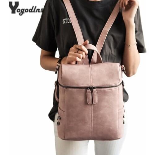 Simple Style Rivet Backpack Women PU Leather Backpacks For Teenage Girls School Bags Fashion Vintage Solid Black Shoulder Bag