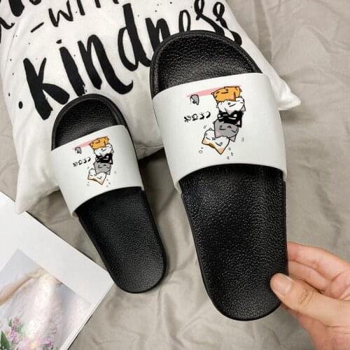 Shoes Women 2021 Fashion New Beach Slides Cartoon Cat Print Non-slip Sandals bathroom home Indoor Slippers Summer female shoes