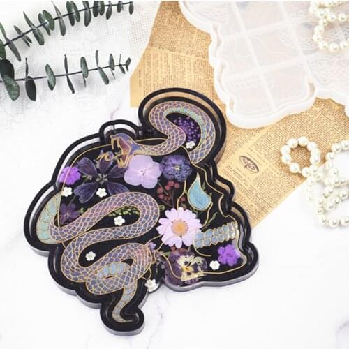 DIY Crystal Epoxy Resin Mold Mirror Snake Skull Plate Decoration Dish Silicone Mold Resin Makeup Storage Tray Silicone Mould