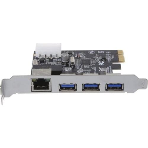 Network Card PCI-E to 3 USB3.0 and 1 RJ45 4-Port PCI Express Expansion Card