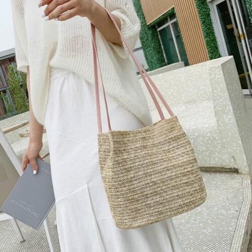 Summer New Women Leisure Weave Shoulder Straw Bag School Girl Message Bags Totes Wild Bucket Portable Lady Hand Bags