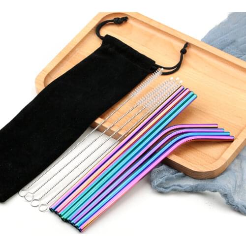 Drinking Straw Reusable Straws for Beer Fruit Juice Drink Stainless Steel Metal Straws + Brush+Bag Bar Accessories