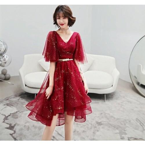 Party Gowns High Low Prom Party V-neck Cocktail Dress Bling 2019 New