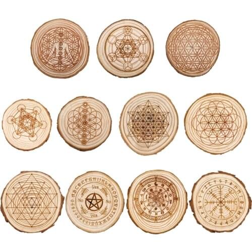 Vintage Wooden Round Chakra 7-Star Array Pendulum Plate Astrology Pentacle Altar Pad Display Board Divination Coaster Mat Table