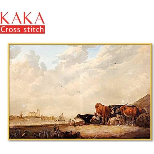 Cross stitch kits,Embroidery needlework sets with printed pattern,11CT-canvas for Home Decor Painting,Landscape Full NCKS128