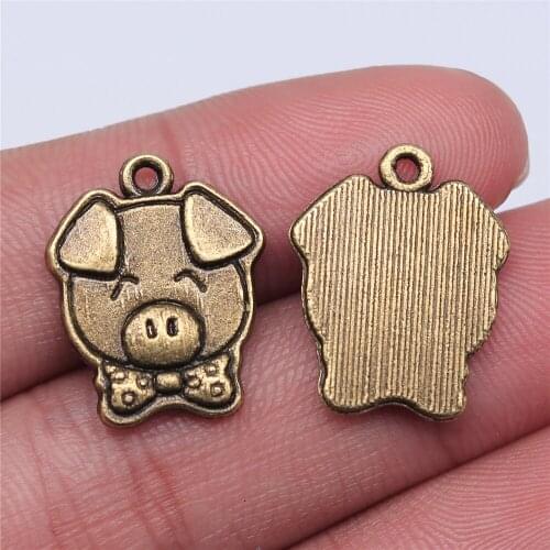 WYSIWYG 10pcs Charms Pig 20x15mm Antique Making Pendant Fit Vintage Tibetan Bronze Silver Color DIY Handmade Jewelry