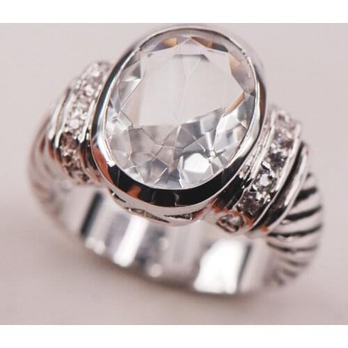 White Crystal Zircon Crystal Zircon 925 Sterling Silver Woman Ring Size 6 7 8 9 10 F633 Fashion