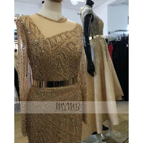 New Arrival Exclusive Dubai Gold Mother Of The Bride Dresses Crystal Beaded Vintage Mermaid Evening Gown For Women Large Sizes