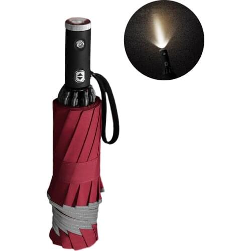 Inverted Umbrella Travel Umbrella With Creative LED Light Flashlight 10 Ribs Umbrella Handle Automatic Umbrella For Adults