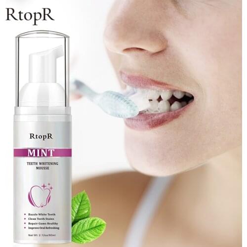 RtopR Teeth Cleansing Whitening Mousse Removes Stains Teeth Whitening Oral Hygiene Mousse Toothpaste Whitening and Staining 60ml