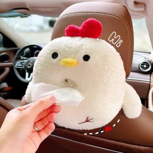 1pc cartoon chicken frog penguin plush paper towel Vehicle tissue box sun shield napkin case stuffed toy gift