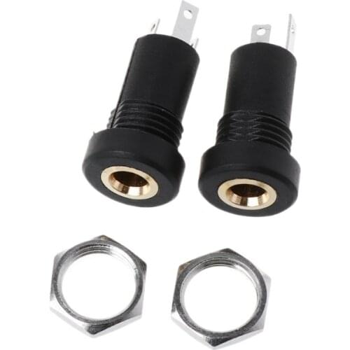 2Pcs/Set 3.5MM Audio Jack Socket 3 Pole Black Stereo Solder Panel Mount Gold with Nuts