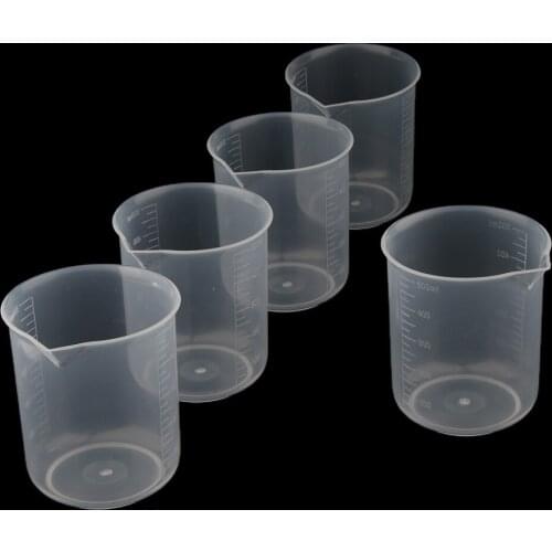 5 Pcs Lab 500ml Plastic Graduated Measuring Beaker Liquid Cup Container