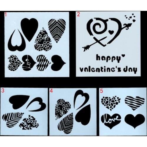 5pc Heart Pattern Stencil DIY Walls Layering Painting Template Decor Scrapbooking Embossing Album Office School Supplies 13cm