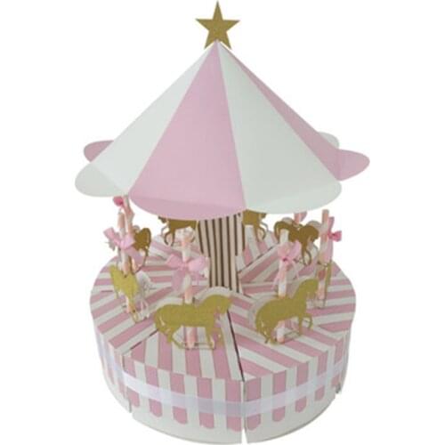 Baby Carousel Party Decorations Baby Shower Candy Cake Boxes with Unicorn Birthday Gift Paper Box Cake Topper