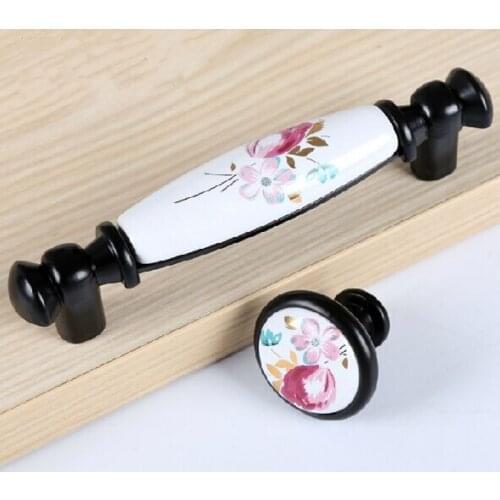 96mm modern rural ceramic furniture handles black kitchen cabinet drawer pull knob porcelain dresser cupboard door handle pull
