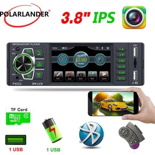 Car Radio 1 Din FM AUX 2 USB IPS Screen Mirror Link Bluetooth 3.8 Inch Multimedia MP5 Player With Steering Wheel Control Remote