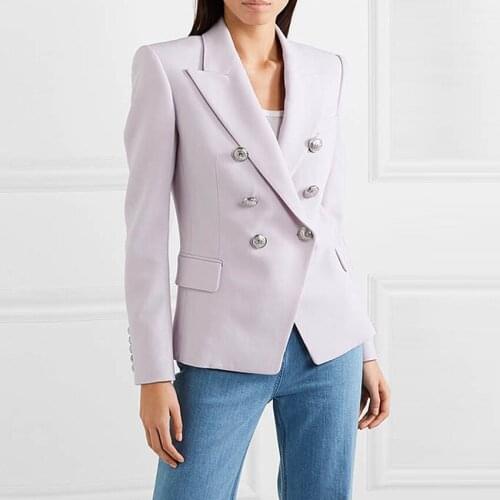 S-XXXL Suit Blazer Women Autumn High quality Pink Purple Double-breasted Silver Button Office Ladies Outwear Women Blazer Jacket