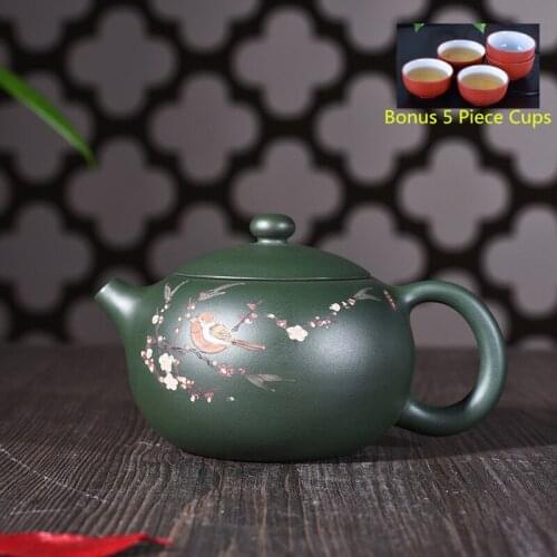 220ml Yixing Purple Sand Tea Pot Genuine Full Manual Ore Green Clay Xishi Teapot Kung Fu Zisha Tea Kettle Set Free Shipping
