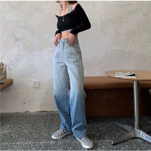2021 New Jeans Spring Casual Streetwear High Waist Wide Leg Pants Baggy Tie Dye Straight Gradient Color Femme Denim Trouser