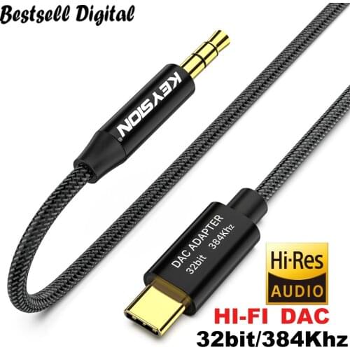 HIFI DAC Earphone Amplifier USB Type C to AUX Speaker Cable Adapter 32bit 384kHz HD Digital Decoder Car Audio Input Cord