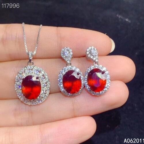 KJJEAXCMY fine jewelry natural garnet 925 sterling silver luxury girl new pendant necklace earrings set support test