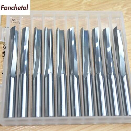 6mm*32mm-10pcs CNC solid carbide End Mill,tungsten steel woodworking insert router bit,2 Flutes Straight milling cutter,MDF,PVC