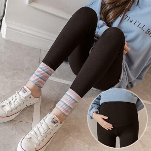 Korean Maternity Clothes Cotton Pencil Pants Clothes For Pregnant Women Strip Pattern Maternity Leggings Belly Support Pants