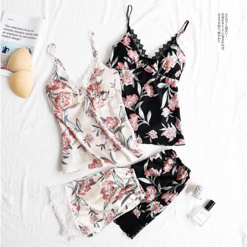 LaMaxpa 2020 pajamas for women silk polka dot sleeveless strap and short pajamas set home suit sleepwear flower print clothing