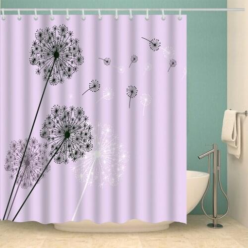 Mauve Dandelion Shower Curtain Set with 12 Hooks Natural Plants Bathroom Decoration Washable Polyester Fabric