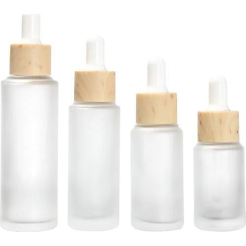 30ML frosted glass bottle with wooden shape dropper lid for oil/essence liquid/serum/lotion dropper bottle skin care