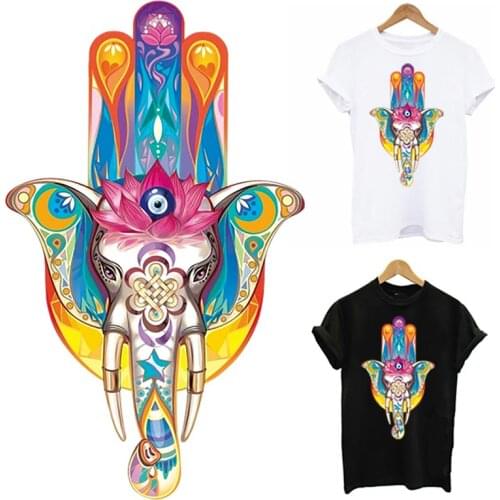 Manlada Elephant Heads Patches Iron On Transfer DIY Women T-Shirt Thermo Sticker On Clothes Hamse Hand Fatima Applique Decor
