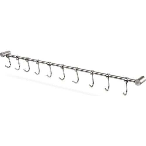 Kitchen Rail Rack Wall Mounted Utensil Hanging Rack Stainless Steel Hanger Hooks for Kitchen Tools Pot Towel 10 Sliding Hooks