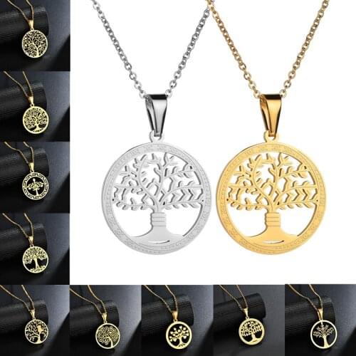 Nextvance Tone Carved Life Tree Necklaces 316L Stainless Steel Big Pendant Necklace for Women Men Gift Bisuteria Mujer