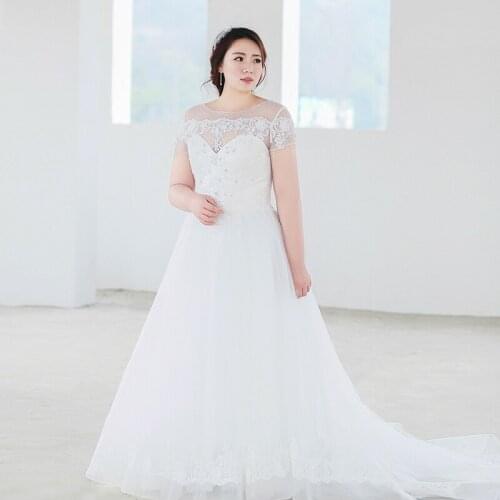 New Luxurious O-Neck Evening Dress Crystal Embroidery A-Line Lace Short Sleeves Floor-Length Plus Size Women Formal Gowns D1036