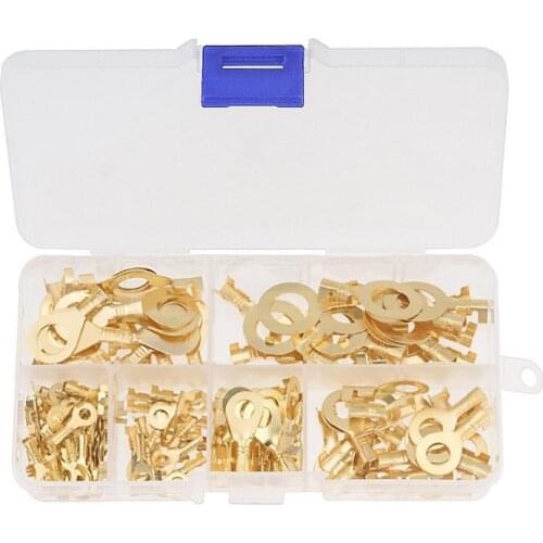 100PCS Ring Type Gold Terminals Golden Brass Non-insulated Crimp Terminals Connectors M3-M10 Cable Wire Connectors M4 M6 M8