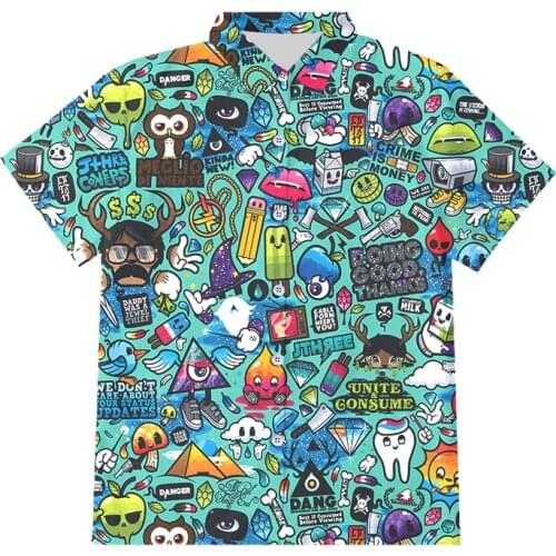 OGKB 3D Funny Psychedelic Printed Mens Button Shirt Hipster Casual Abstract Anime Graffiti Short Sleeve Shirt Streetwear shirts